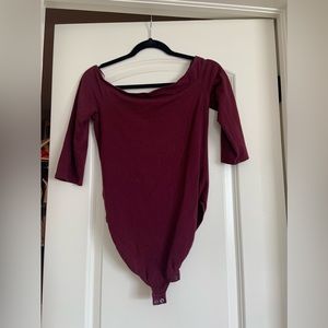 Maroon Off The Shoulder Mid Sleeve Bodysuit